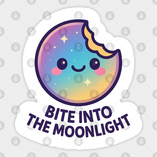Bite Into the Moonlight – Cosmo Bites Kawaii Galaxy Moon Cookie Design Sticker by Anne Lee